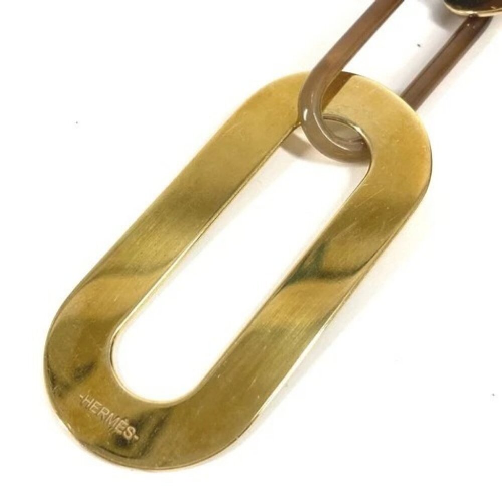 HERMES logo water buffalo Necklace Buffalo horn Brown/Gold - Picture 5 of 13